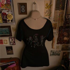 Sparkly Skeleton Graphic T-Shirt Women's Large Black Graphic Day of the Dead